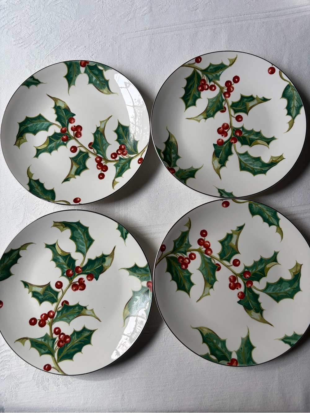 Vintage Restoration Hardware Holly Berry Ceramic Salad Plates -Set of 4